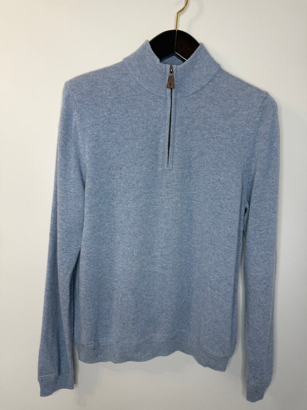 John W. Nordstrom Cashmere Quarter Zip Mock Neck Sweater Classic Sz M Blue